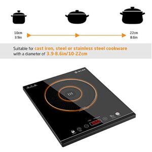 Portable Induction Cooktop, iSiLER 1800W Sensor Touch Electric Induction Cooker Cooktop with Kids Safety Lock, 18 Power 17 Temperature Setting Countertop Burner with Timer