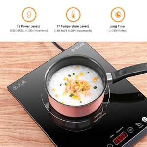 Portable Induction Cooktop, iSiLER 1800W Sensor Touch Electric Induction Cooker Cooktop with Kids Safety Lock, 18 Power 17 Temperature Setting Countertop Burner with Timer