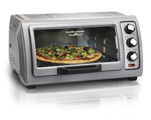 hamilton beach 6-slice countertop toaster oven with easy reach roll-top door, bake pan, silver (31127d)