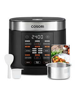 cosori rice cooker 10 cup uncooked rice maker with 18 cooking functions, advanced fuzzy logic micom technology, texture optional, 50 recipes, keep warm, delay timer, stainless steel steamer