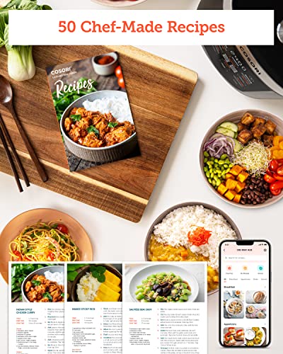 COSORI Rice Cooker 10 Cup Uncooked Rice Maker with 18 Cooking Functions, Advanced Fuzzy Logic Micom Technology, Texture Optional, 50 Recipes, Keep Warm, Delay Timer, Stainless Steel Steamer