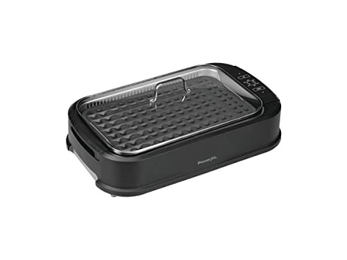 Power XL Smokeless Electric Indoor Removable Grill and Griddle Plates, Nonstick Cooking Surfaces, Glass Lid, 1500 Watt, 21X 15.4X 8.1, black