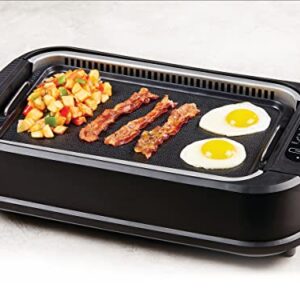 Power XL Smokeless Electric Indoor Removable Grill and Griddle Plates, Nonstick Cooking Surfaces, Glass Lid, 1500 Watt, 21X 15.4X 8.1, black