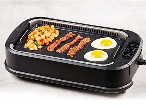 Power XL Smokeless Electric Indoor Removable Grill and Griddle Plates, Nonstick Cooking Surfaces, Glass Lid, 1500 Watt, 21X 15.4X 8.1, black