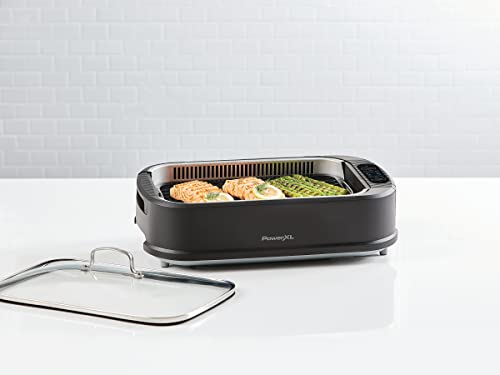 Power XL Smokeless Electric Indoor Removable Grill and Griddle Plates, Nonstick Cooking Surfaces, Glass Lid, 1500 Watt, 21X 15.4X 8.1, black