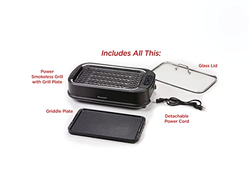 Power XL Smokeless Electric Indoor Removable Grill and Griddle Plates, Nonstick Cooking Surfaces, Glass Lid, 1500 Watt, 21X 15.4X 8.1, black
