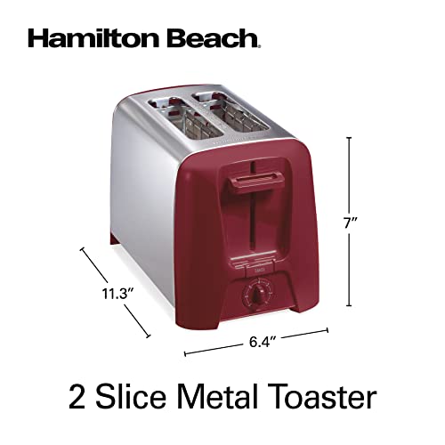 Hamilton Beach 2 Slice Toaster with Extra Wide Slots, Shade Selector, Auto-Shutoff, Cancel Button and Toast Boost, Red