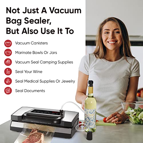 Magic Mill Professional Vacuum Sealer Machine Pro With New Patent Handle MVS-5181 for Food Bags, Marinate Bowls, and Meal Packing Cannister | Vacuum Sealer with Cutter and Jar Attachment | Manual and Automatic Bag Sealer with 2 Pressure Settings