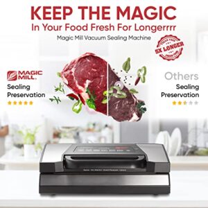 Magic Mill Professional Vacuum Sealer Machine Pro With New Patent Handle MVS-5181 for Food Bags, Marinate Bowls, and Meal Packing Cannister | Vacuum Sealer with Cutter and Jar Attachment | Manual and Automatic Bag Sealer with 2 Pressure Settings