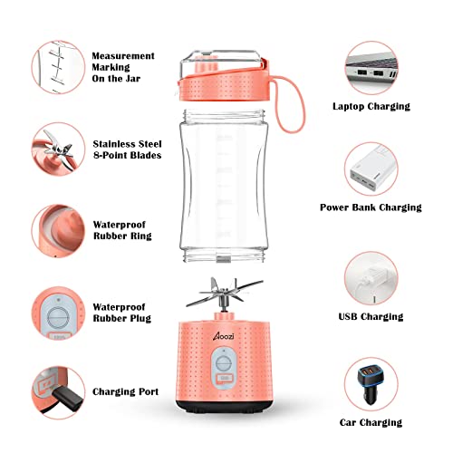 Personal Size Blender Smoothies and Shakes, Aoozi Portable Blenders, Mini Blender USB Rechargeable, Handheld Blender Sports,Travel and Home (Orange)