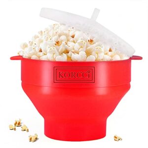 the original korcci microwaveable silicone popcorn popper, bpa free microwave popcorn popper, collapsible microwave popcorn maker bowl, dishwasher safe – red