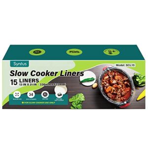 syntus slow cooker liners, cooking bags large size crock pot liners disposable pot liners plastic bags, fit 3qt to 8qt for slow cooker crockpot cooking trays, 13″x 21″ 1 pack (15 liners)