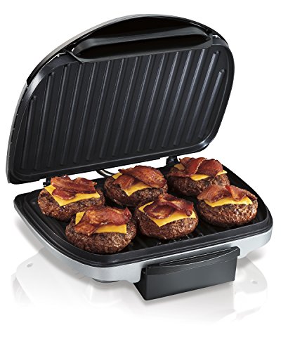 Hamilton Beach Electric Indoor Grill, 6-Serving, Nonstick Easy Clean Plates, Silver (25371)