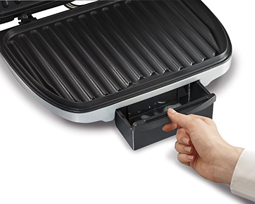 Hamilton Beach Electric Indoor Grill, 6-Serving, Nonstick Easy Clean Plates, Silver (25371)