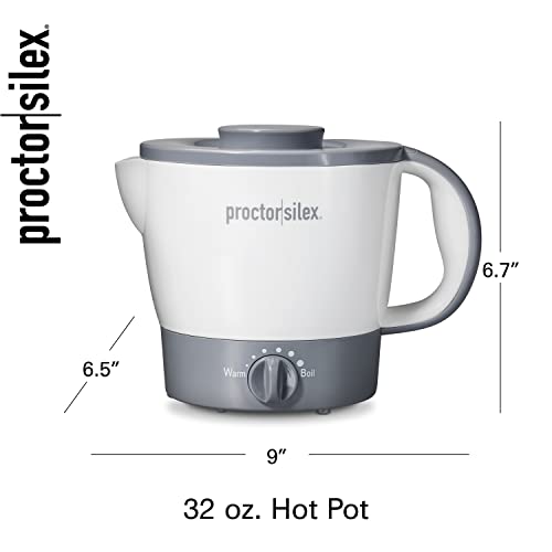 Proctor Silex 32oz Adjustable Temperature Electric Hot Pot Kettle for Tea, Boiling Water, Cooking Noodles and Soup, White (48507PS)