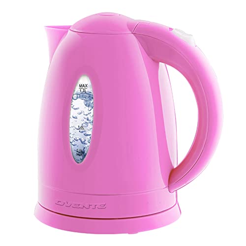 Ovente Electric Kettle 1.7 Liter Cordless Hot Water Boiler, 1100W with Automatic Shut-Off and Boil Dry Protection, Fast Boiling BPA-Free Portable Instant Heater for Making Tea, Coffee, Pink KP72P