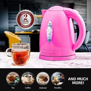 Ovente Electric Kettle 1.7 Liter Cordless Hot Water Boiler, 1100W with Automatic Shut-Off and Boil Dry Protection, Fast Boiling BPA-Free Portable Instant Heater for Making Tea, Coffee, Pink KP72P