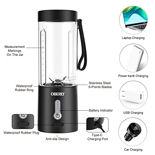 Blend Portable Blender Jet for Shakes and Smoothies, OBERLY Personal Travel Blender for Protein with 4000mAh USB Rechargeable Battery, Crush Ice, Frozen Fruit and Drinks, 18 oz Mini Travel Cup