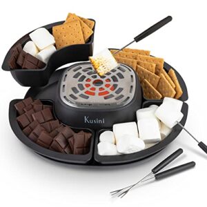 kusini smores maker tabletop indoor – flameless electric marshmallow roaster – 4 detachable trays & 4 roasting forks – gift set & date night idea. movie night supplies & housewarming gift
