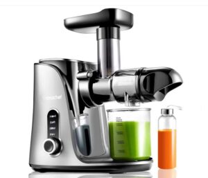 juicer machines,amzchef slow masticating juicer extractor, cold press juicer with two speed modes, travel bottle(500ml),led display, easy to clean brush & quiet motor for vegetables&fruits,gray