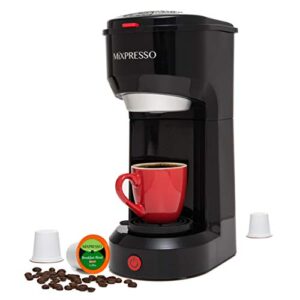 mixpresso 2 in 1 coffee brewer, single serve coffee maker k cup compatible & ground coffee, personal coffee maker,compact size mini coffee maker, quick brew technology (14 oz) (black)