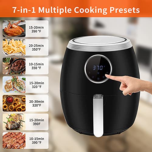 ZAFRO Electric Hot Air Fryer 6-Quart 1500 Watts, Oven Cooking with Temperature Control, Extra Hot Air Fry, Cook, Crisp, Broil, Roast, Bake, 7 Presets with Recipe Book, LED Dispiay, Black