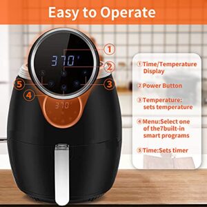 ZAFRO Electric Hot Air Fryer 6-Quart 1500 Watts, Oven Cooking with Temperature Control, Extra Hot Air Fry, Cook, Crisp, Broil, Roast, Bake, 7 Presets with Recipe Book, LED Dispiay, Black