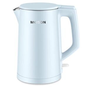 meison electric kettle, 1.7 l double wall food grade stainless steel interior water boiler, coffee pot & tea kettle, auto shut-off and boil-dry protection, 1200w, 2 year warranty(blue)