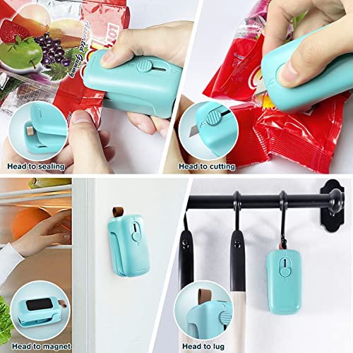 TYHJOY Mini Chip Bag Sealer, Handheld Heat Vacuum Sealer and Cutter, Portable Chip Bag Resealer Machine for Snack Plastic Fresh Bags Cookies - Green - 2xAA Batteries Included