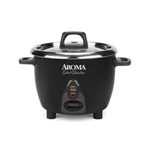aroma housewares select stainless rice cooker & warmer with uncoated inner pot, 3-cup(uncooked)/6-cup(cooked)/ 1.2qt, arc-753sgb, black