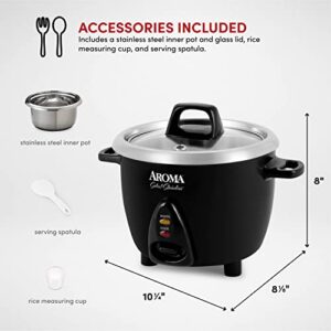 Aroma Housewares Select Stainless Rice Cooker & Warmer with Uncoated Inner Pot, 3-Cup(uncooked)/6-Cup(cooked)/ 1.2Qt, ARC-753SGB, Black