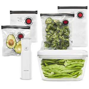 zwilling fresh & save vacuum sealer machine starter set with airtight food storage container glass, sous vide bags, meal prep