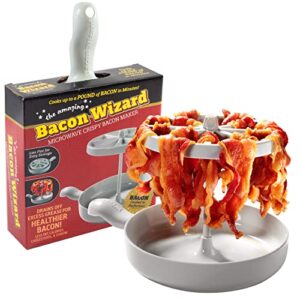 microwave bacon cooker – bacon wizard cooks 1lb of bacon and reduces fat by 40% – crispier, healthier, quicker bacon every time – grease catcher makes clean up easy- great for adults, college students