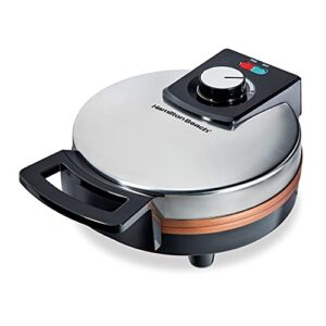 hamilton beach belgian waffle maker with non-stick copper ceramic plates, browning control, indicator lights, stainless steel (26081)