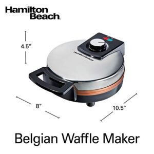 Hamilton Beach Belgian Waffle Maker with Non-Stick Copper Ceramic Plates, Browning Control, Indicator Lights, Stainless Steel (26081)