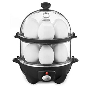 bella double tier egg cooker, boiler, rapid maker & poacher, meal prep for week, family sized meals: up to 12 large boiled eggs, dishwasher safe, poaching and omelet trays included, one, black