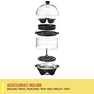 BELLA Double Tier Egg Cooker, Boiler, Rapid Maker & Poacher, Meal Prep for Week, Family Sized Meals: Up To 12 Large Boiled Eggs, Dishwasher Safe, Poaching and Omelet Trays Included, One, Black