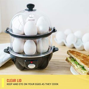 BELLA Double Tier Egg Cooker, Boiler, Rapid Maker & Poacher, Meal Prep for Week, Family Sized Meals: Up To 12 Large Boiled Eggs, Dishwasher Safe, Poaching and Omelet Trays Included, One, Black