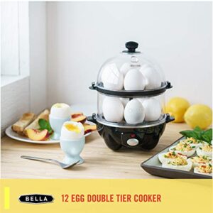 BELLA Double Tier Egg Cooker, Boiler, Rapid Maker & Poacher, Meal Prep for Week, Family Sized Meals: Up To 12 Large Boiled Eggs, Dishwasher Safe, Poaching and Omelet Trays Included, One, Black