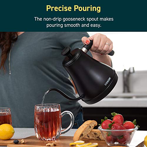 COSORI Electric Gooseneck Kettle Smart Bluetooth with Variable Temperature Control, Pour Over Coffee Kettle & Tea Kettle, 100% Stainless Steel Inner Lid & Bottom, Quick Heating, Matte Black