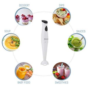 Elite Gourmet EHT-2425X Electric Immersion, Mixer, Chopper, 1-Touch Control Hand Blender, 150 Watts, White