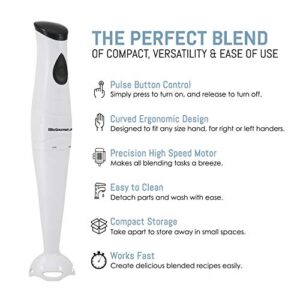 Elite Gourmet EHT-2425X Electric Immersion, Mixer, Chopper, 1-Touch Control Hand Blender, 150 Watts, White