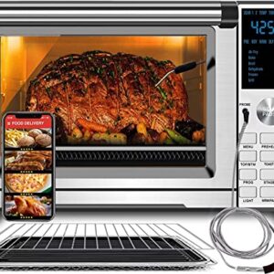 Nuwave Bravo XL Air Fryer Toaster Smart Oven, 12-in-1 Countertop Grill/Griddle Combo, 30-Qt XL Capacity, 50F-500F adjustable in precise 5F increments. Integrated Smart Thermometer, Linear T Technology