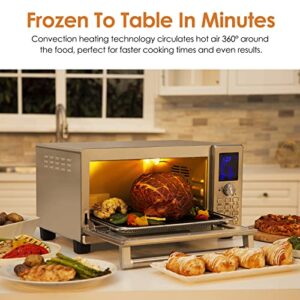 Nuwave Bravo XL Air Fryer Toaster Smart Oven, 12-in-1 Countertop Grill/Griddle Combo, 30-Qt XL Capacity, 50F-500F adjustable in precise 5F increments. Integrated Smart Thermometer, Linear T Technology