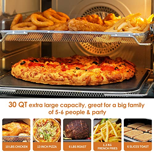 Nuwave Bravo XL Air Fryer Toaster Smart Oven, 12-in-1 Countertop Grill/Griddle Combo, 30-Qt XL Capacity, 50F-500F adjustable in precise 5F increments. Integrated Smart Thermometer, Linear T Technology