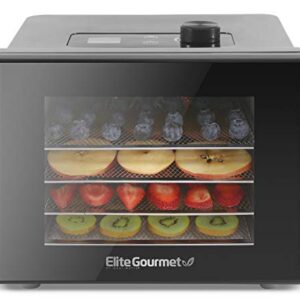 Elite Gourmet EFD308 Food Dehydrator, Stainless Steel Trays Food Dehydrator, Adjustable Temperature Controls, Jerky Herbs Fruit Veggies Snacks