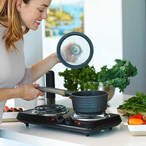 Ovente Electric Double Coil Burner 6 & 5.75 Inch Hot Plate Cooktop with Temperature Control and Easy to Clean Stainless Steel Base, 1700W Portable Countertop Stove for Home or Dorm, Black BGC102B