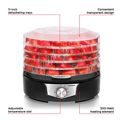 Chefman 5-Tray Food Dehydrator, 11.4-Inch Transparent Trays, Adjustable Temperature Control, Easily Create Dried Snacks For The Family, Prepare Fruits, Jerky, Vegetables, Meats, & Herbs