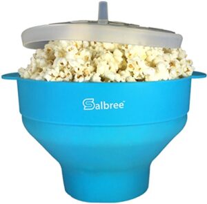the original salbree microwave popcorn popper, silicone popcorn maker, collapsible microwavable bowl – hot air popper – no oil required – the most colors available (turquoise)