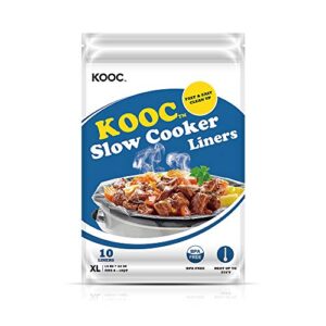 [new] kooc disposable slow cooker liners and cooking bags, extra large size fits 6qt – 10qt pot, 14″x 22″, 1 pack (10 counts), fresh locking seal design, suitable for oval & round pot, bpa free